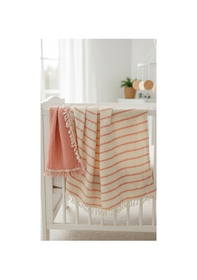 %100 Pamuklu 8 Katlı Multi Müslin Örtü Bebek Çocuk Battaniyesi Xl 120x100 Cm Somon - 858310977 Somon