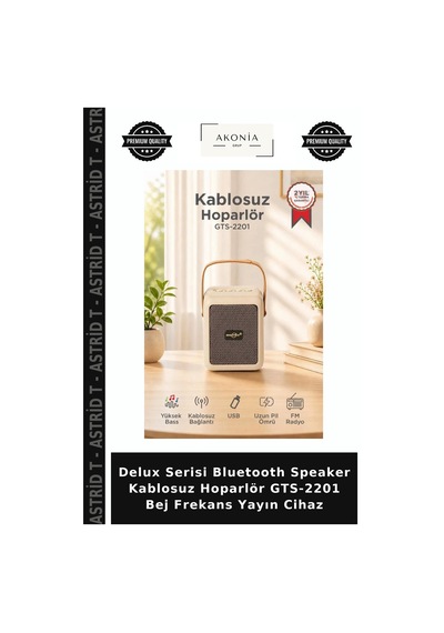 Delux Serisi Bluetooth Speaker Kablosuz Hoparlör Gts-2201 Bej Frekans Yayın Cihaz