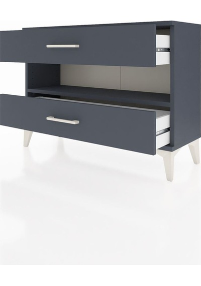 Arges Şifonyer Tek Raflı 2 Çekmeceli 88x30x64 Antrasit-antrasit Antrasit