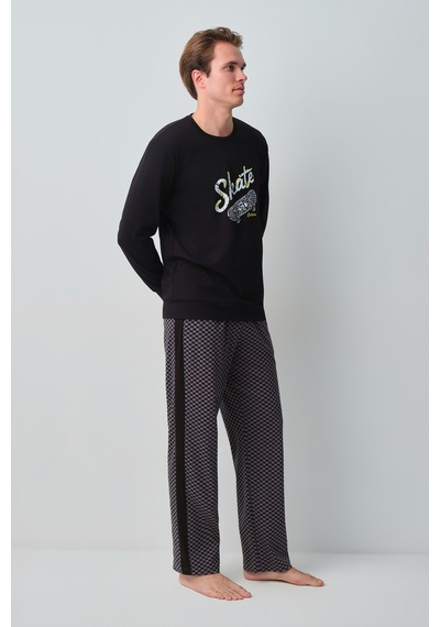 Suwen Skate Erkek Pamuklu Pijama Takımı Msh10510336893 Koyu Gri Baskılı