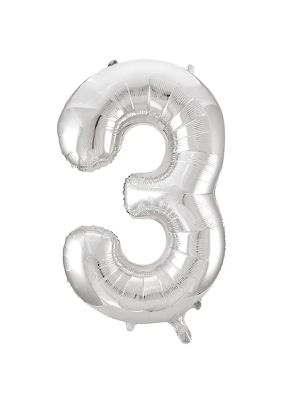1 Adet 34 İnç 85 Cm Gümüş Folyo Balon Helyum Balon 3 Yaş Balonu 3 Rakam Balon GÜMÜŞ