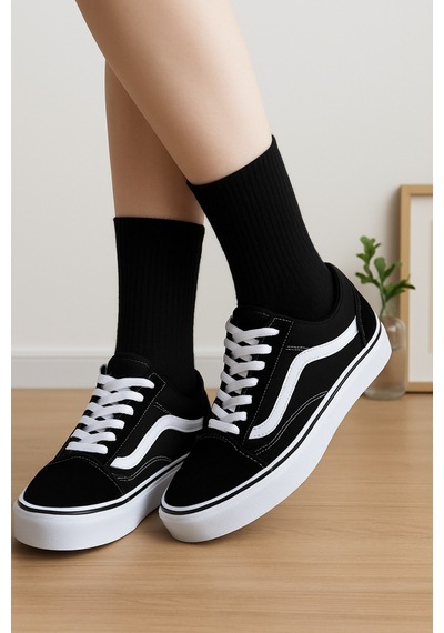 6'lı Unisex Pamuklu Düz Siyah Tenis Çorap Seti Soket Boy Siyah