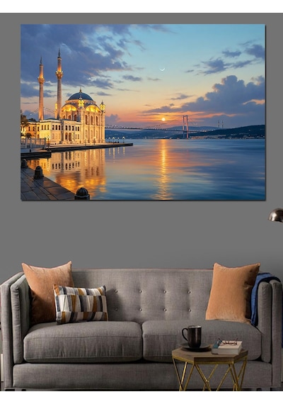 Gün Batımında İstanbul Boğazı Ve Camii Dekoratif Kanvas - Mdf Ahşap Tablo