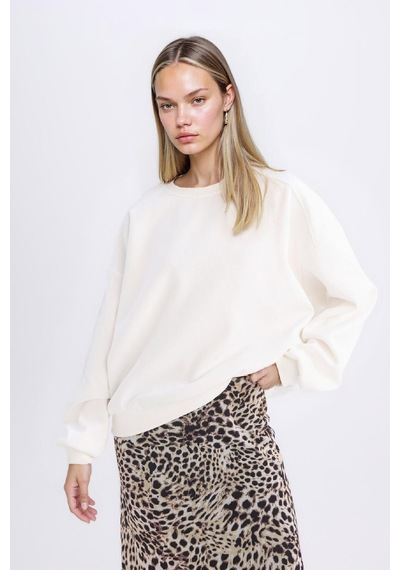 Defacto Oversize Geniş Kalıp Bisiklet Yaka Basic Düz Kalın Sweatshirt D9022axns Beyaz