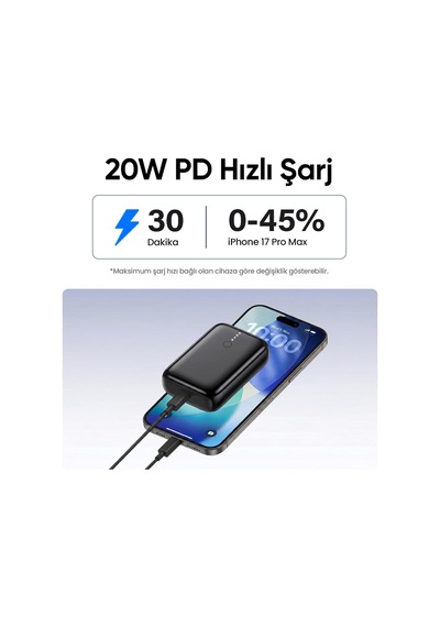 Lexroo 10000mah 22.5w Usb-a + Usb-c Powerbank Taşınabilir Hızlı Şarj Cihazı Siyah