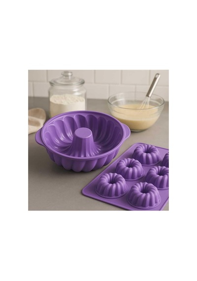 Tr Ckm Silikon Silikon Yuvarlak Kek Kalıbı Ve Figürlü 6lı Tepsi Muffin Kalıp Mor Kek Kalıbı Mor Genel