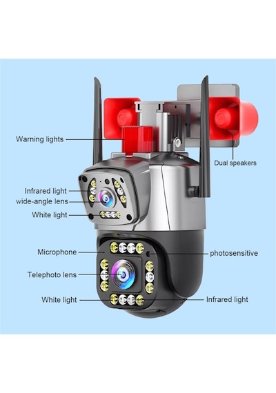 Yoosee Ys-17 Siren Çift Kameralı Ptz Speed Dome 5mp Siren Alarmlı