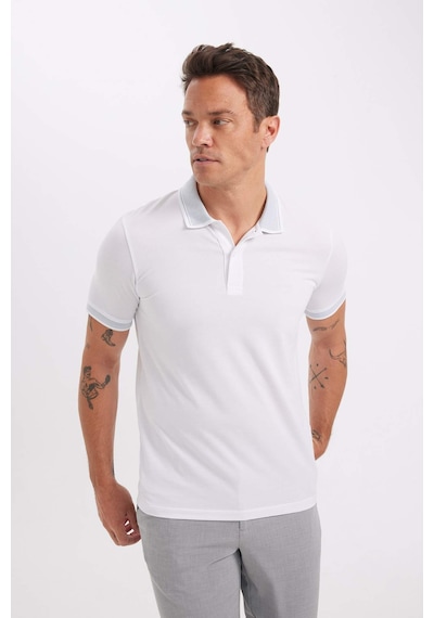 Defacto Slim Fit Dar Kesim Polo Yaka Kısa Kollu Pamuklu Tişört D0033AXNS Beyaz