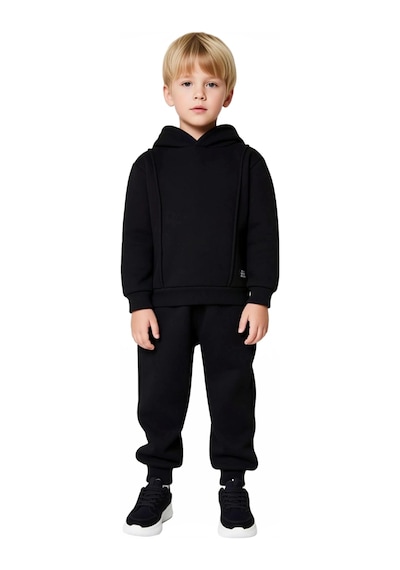 Ersefa Erkek Çocuk İki Parçalı Kapüşonlu Sweatshirt Ve Eşofman Takımı Gü Siyah