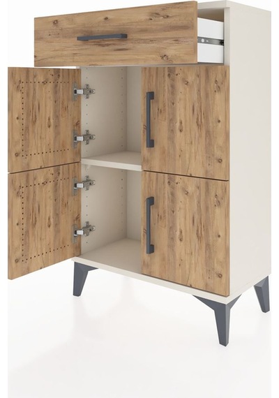 Arges Komodin Tek Raflı Tek Çekmeceli 4 Kapaklı 60x30x96 Aytaşı-çam Aytası