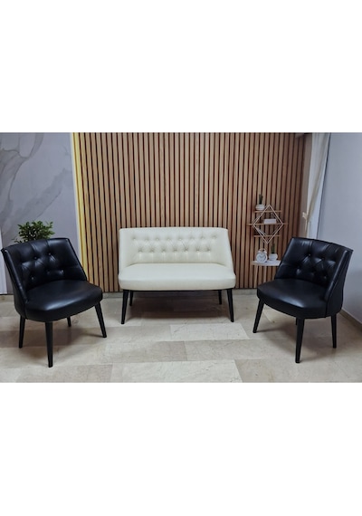 Azra Mobilya Deri Çay Seti Koltuk Takımı - Bekleme Salonu - Cafe Mobilya - Ofis Mobilya - Balkon Mobilya Krem-siyah Azra Mobilya Deri Çay Seti Koltuk Takımı - Bekleme Salonu - Cafe Mobilya - Ofis Mobilya - Balkon Mobilya Krem-siyah
