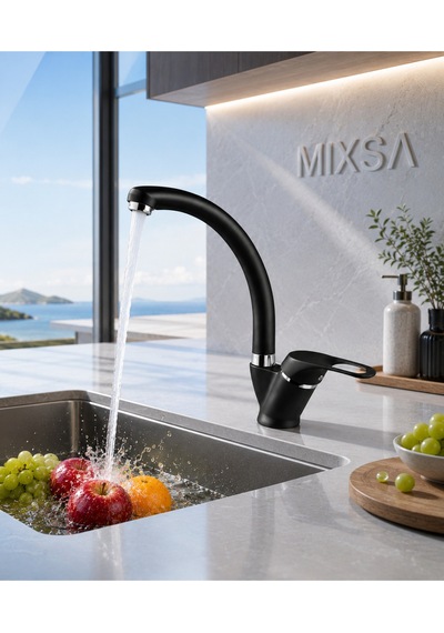 Lüx Siyah Krom Mix Borulu Mutfak Bataryası Döner Borulu Premium Batarya