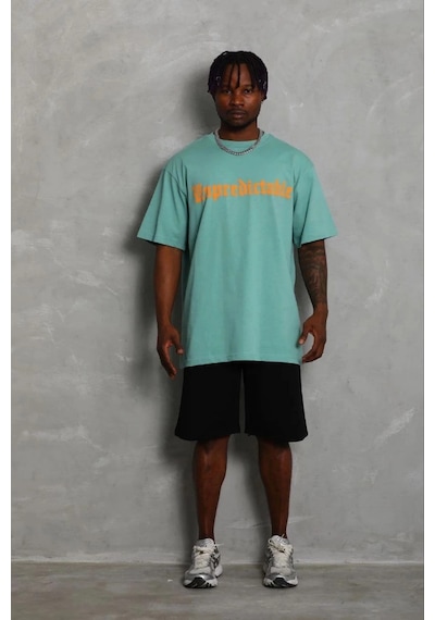 Barlashive Erkek Baskılı T-shirt Kısa Kol Bisiklet Yaka Regular Fit Tişört - Mint Yeşili Çok Renkli