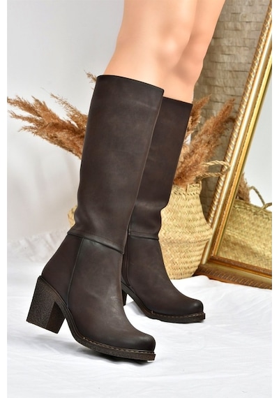 Fox Shoes Kahverengi Kalın Topuklu Kadın Çizme C674250309