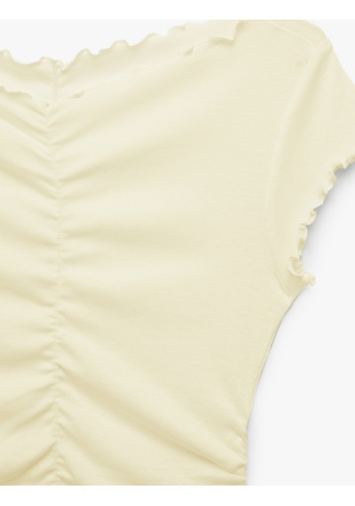 Koton Pamuklu Slim Fit Kısa Kollu V Yaka Büzgülü Tişört Sarı 6sal10913ık