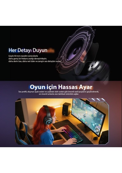 Ayrex Heroad V200 Rgb 7.1 Kablosuz Gaming Oyuncu Kulaklığı 3 Modlu Bt, 2.4ghz, Type-c Pc - Ps5