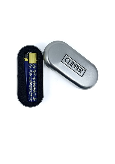 Clipper Blue Pattern Metal Çakmak - Lacivert