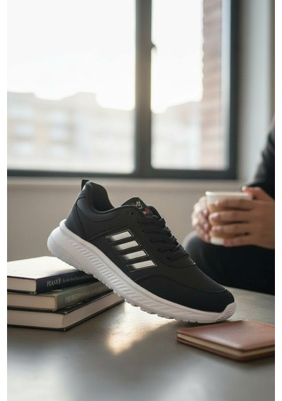 Enoch Unisex Hafif Tabanlı Bağcıklı Yürüyüş Ve Koşu Ayakkabısı Günlük Sneaker Siyah - Beyaz