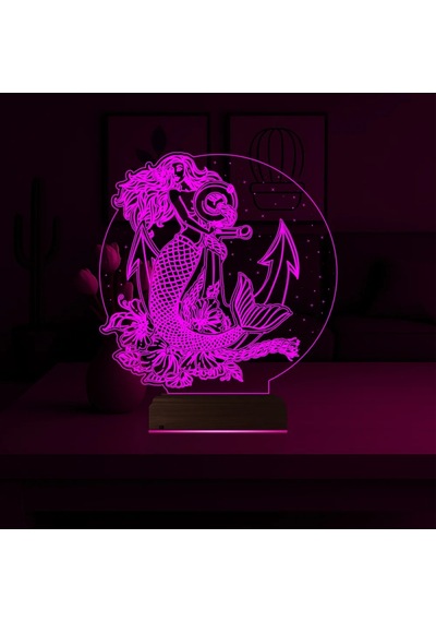 Luvivia Deniz Kızı Mermaid Çapa 3d Lamba - Masa Gece Lambası Şeffaf