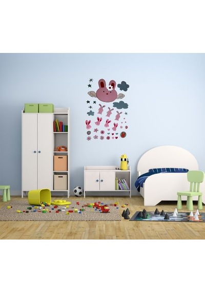 Duvar Süsü Sticker 2 Adet Tavşan Desenli Pvc 70x50x0,5cm