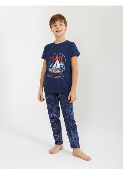 Vitmo Erkek Çocuk Kısa Kollu %100 Pamuklu Pijama Takımı Sail Lacivert