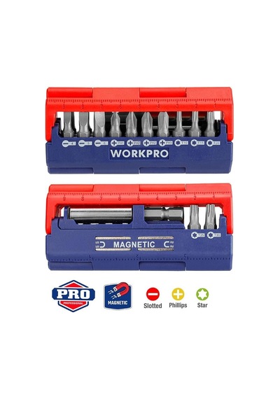 Workpro Wp221062 13 Parça Manyetik Cr-v Vidalama Bits Uç Seti Fr Wp221062