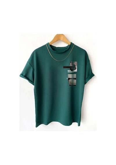 Startmore New Moment T-shirt - Turuncu Baskılı Oversize Bisiklet Yaka Garalio Yeşil