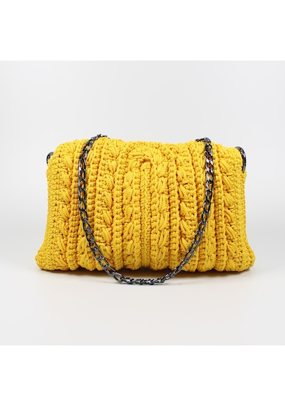 Makrome El Örgüsü Örme Omuz Çanta, Handmade Kadın Çanta 202301015 Sarı