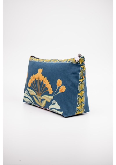 Fabric Craft Bag Portföy Çanta Fermuarlı Clutch Lacivert - Sarı