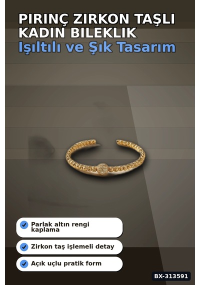 Pirinç Zirkon Taşlı Kadın Bileklik - Dorika Model Rengi Tekli Paket Bx-313591 Rekli