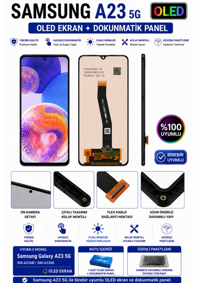 Samsung Uyumlu A23 5g Oled Çıtalı Lcd Ekran Dokunmatik Siyah