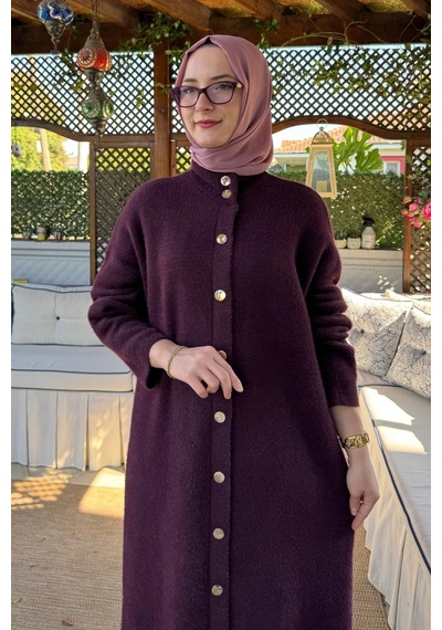 Rabia Şamlı Yakut Angora Triko Kap Mürdüm Normal