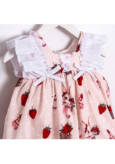 Sugar Plum Fırfır Kollu Kız Bebek Elbisesi Pembe