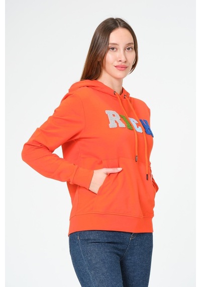 Kadın Kapüşonlu Süzüne Baskılı Sweatshirt Çok Renkli