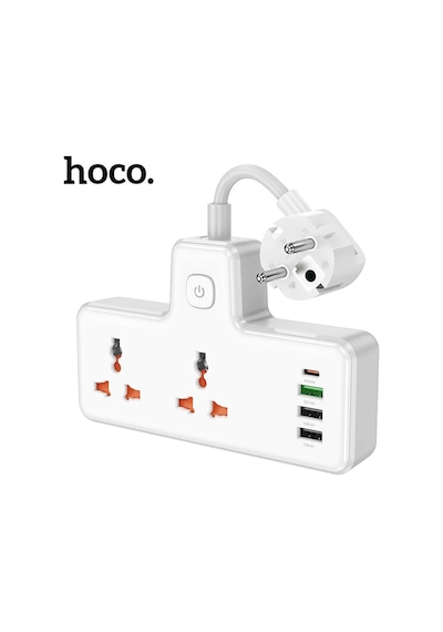 Hoco Ac12a 2500w 2 Priz + 3 Usb + 30w Type-c Multifonksiyonel Priz Çoğaltıcı Şarj Aleti- 5775