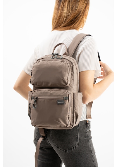 Özer-6032 Sanmorris Unisex Suya Dayanıklı Paraşüt Kumaş 5 Bölmeli Laptop Bölmeli Seyahat Ve Okul Çantası Bej - Kum