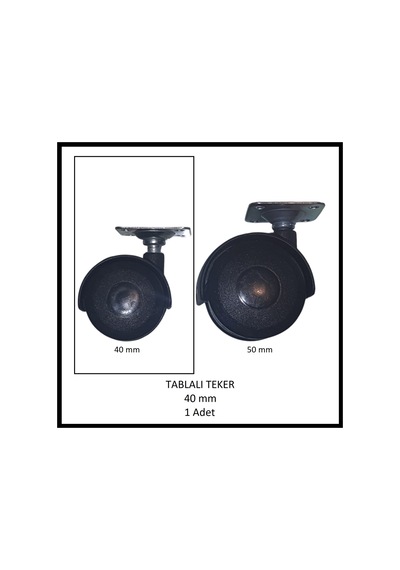 Tablalı Mobilya Tekerleği, 40 Mm, Ofis Koltuk, Dolap, Etejer, 360 Derece Döner Siyah