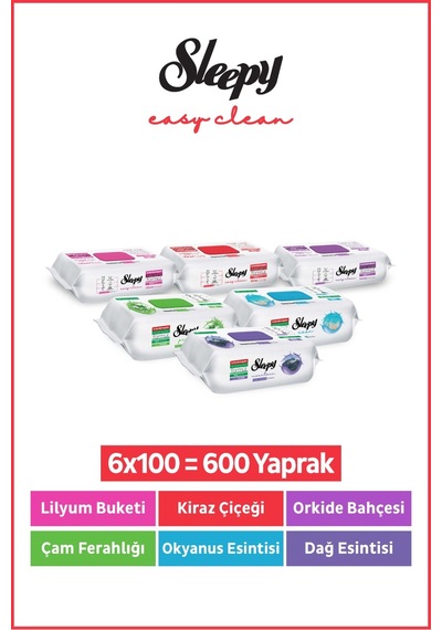 Easy Clean Yüzey Temizlik Havlusu Mendili Doğa & Çiçek Serisi 6x100 Karma Paket Tekli
