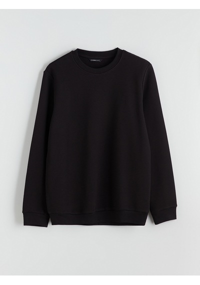 Lcwaıkıkı Classic Siyah Bisiklet Yaka Dokulu Erkek Sweatshirt