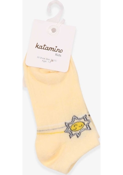 Katamino Breeze Kız Çocuk Patik Çorap Güneş Desenli Sarı (1-2-9-10 Yaş)