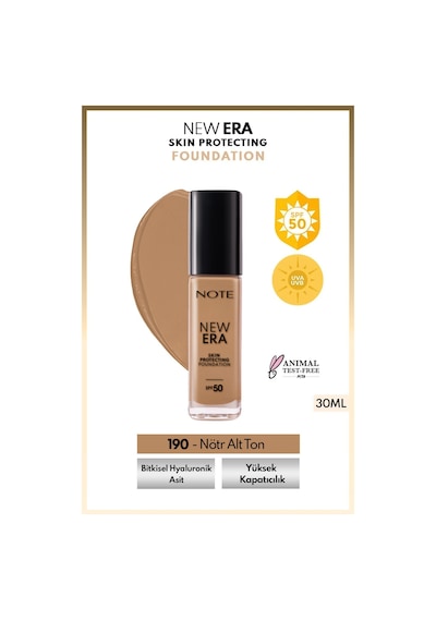 Note Cosmetique New Era Skin Protecting Spf 50 Nemlendirici Etkili Hyaluronik Asitli Fondöten - 190 Deep Neutral