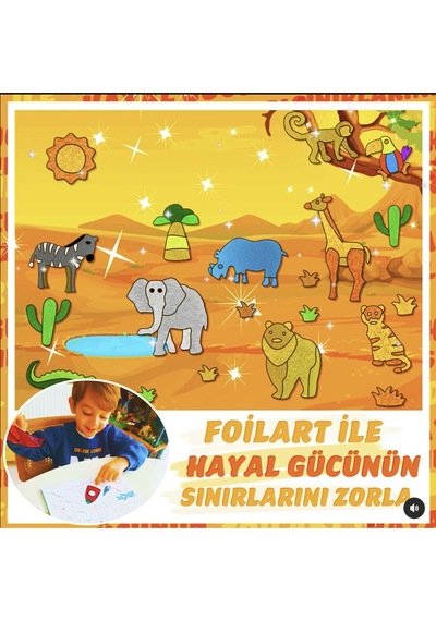 Foılart Peel & Press Yapışkanlı Renkli Basklı Folyo Sanatı-4 Lü Okyanus Uzay Safari Masal Temalı Set