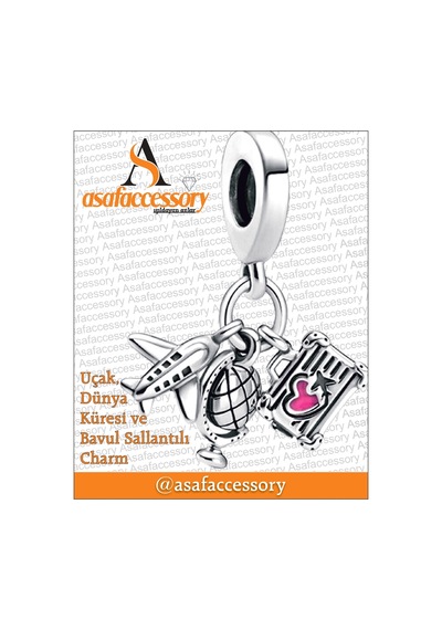 Seyehat Uçak Bavul Charm Gümüş Kaplama Asafaccessory