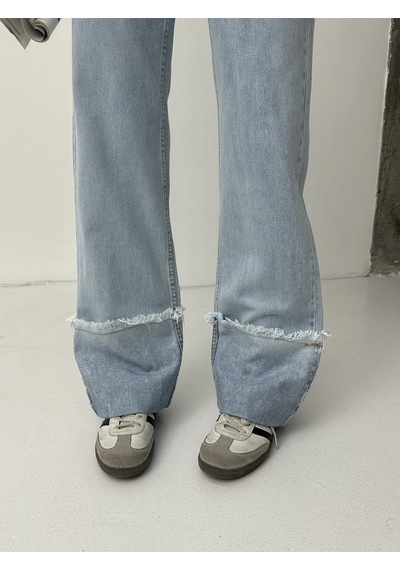 Blue Marlın Kadin Açik Mavi Ters Paça Püskül Işlemli Bol Paça Kot Jeans Mavi