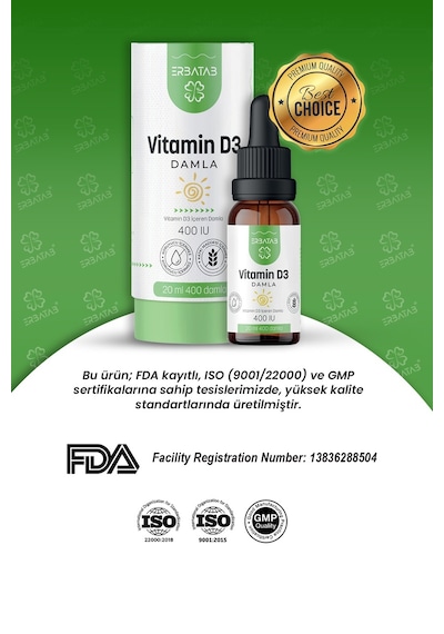 Erbatab Kids Vitamin D3 400 Iu Damla 20 ML Erbatab Kids Vitamin D3 400 Iu Damla 20 ML
