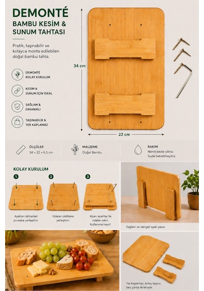 Bambu Kesim Ve Sunum Tahtası Idikdörtgen, Yükseltili Demonte Ahşap Servis Standı Ve Kesim Tahtası 34 22 6,5cm Kahverengi1 Bambu Kesim Ve Sunum Tahtası Idikdörtgen, Yükseltili Demonte Ahşap Servis Standı Ve Kesim Tahtası 34 22 6,5cm Kahverengi1
