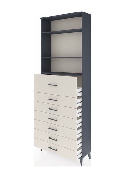 Arges Dolap 3 Raflı 7 Çekmeceli 88x30x243 Antrasit-aytaşı Antrasit