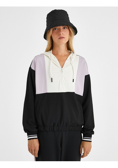 Koton Kapüşonlu Renk Bloklu Sweatshirt Siyah 1kak13422ek