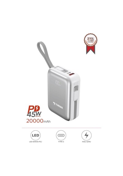 Trm-1028 Beyaz 20000 Mah Type-c Lightning 45 W Hızlı Şarj Dijital Göstergeli Powerbank