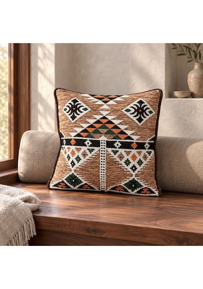Bk Gift El Yapımı Otantik Türk Kilim Kırlent Yastık 43x45 Cm -1 Bohem Etnik Dekoratif Koltuk Yastığı Çok Renkli